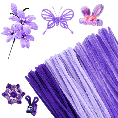 MIYUANNGKJ 300 Skt Pfeifenreiniger, 3 Verschiedene Lila Pfeifenputzer Biegeplüsch Basteldraht 30cm Pfeifenreiniger Chenilledraht Pfeiffendraht für Kreative DIY-Projekte und Basteldeko für Kinder
