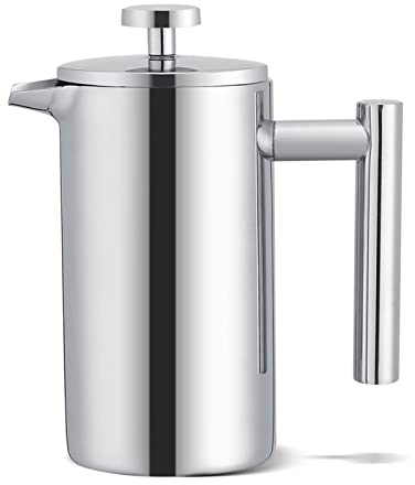 Lybunair 350 ml Edelstahl-French-Press-Kaffeemaschine, doppelwandige Teekanne mit Netzfilter