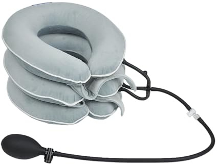 EVERCRYO Dispositivo di trazione cervicale per il collo, Estensore cervicale gonfiabile, Cuscino di trazione collare tutore cervicale, Decompressione del collo (Grigio)