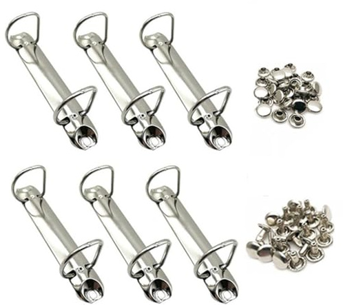 Clip in Metallo a Forma di D, 6 Pezzi Anelli per Raccoglitore Meccanismi Raccoglitori Anelli per Rilegatura 2 Fori Anelli di Metallo Anelli per Libri Anelli per Fogli con Viti
