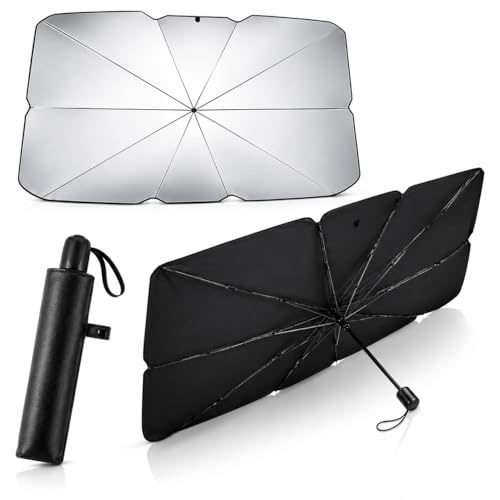 Parasole Auto Parabrezza Interno (130 x 75 cm) - COPERTURA TOTALE VETRO - Stecche Resistenti Protezione UV Riflettente - Pieghevole Compatto - Universale per SUV, Berline, Utilitarie e Furgoni