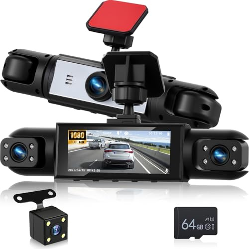 NHOPEEW 4-Kanal-Front- und Heck-Dashcam für Autos mit 3,16-Zoll-Display – 360°- Dashcam mit 8R-Nachtsicht, Loop-Aufzeichnung und Bewegungserkennung