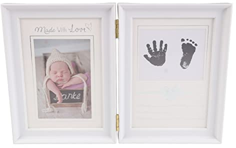 Bonbela baby handavtryck fotavtryck set, barnrum dekoration rustik stil, med bläck och ram, som för nyfödda, babyparty, 31,5 x 20,7 x 1,7 cm