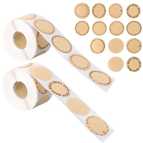 Samlonge 1000 Pezzi Etichette Adesive, 38mm Etichette Adesive Personalizzate in Carta Kraft, Adesivi Personalizzati per Sacchetti Regalo, Barattoli di Marmellata, Decorazioni Natalizie e Nuziali