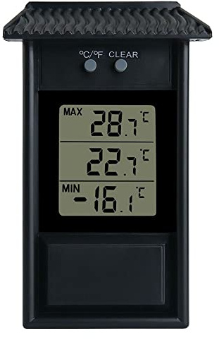LatoYard Termometro digitale Max Min con display LCD per serra, giardino, interni ed esterni, impermeabile IP45, montaggio a parete, nero o bianco, 3 x 2,5 m, set di attrezzi da giardinaggio