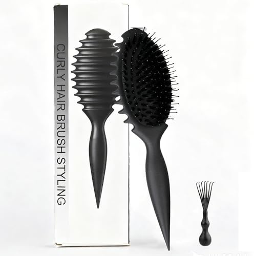 Cepillo Pelo Rizado para Formar y Definir Rulos, Antiestático, Reduce Frizz y Separación, Ideal para Cabello Rizado y para el Cuidado del Volumen (Negro)