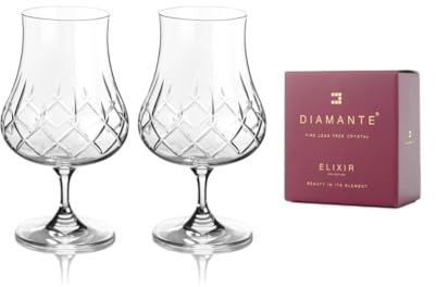 DIAMANTE Coppia di bicchieri da rum tagliati a mano in cristallo Snifter Sherry Port, 220 ml, collezione Classic, 2 bicchieri in confezione regalo
