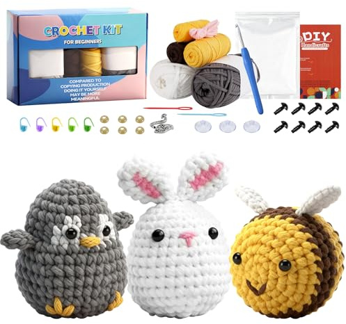 Leikedun Crochet Kits for Beginners Adults, Penguin Bee Bunny Crochet Kit | Complete Crochet Starter Kit All You Need for Easy Crocheting, Include Step-by-Step Video Tutorial, Instruction