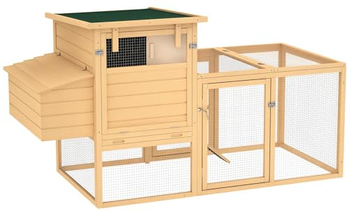 PawHut 75 Wooden Chicken Coop with Nesting Box, Outdoor Hen House with Removable Tray, Ramp Run, for Garden Backyard, Natural Wood