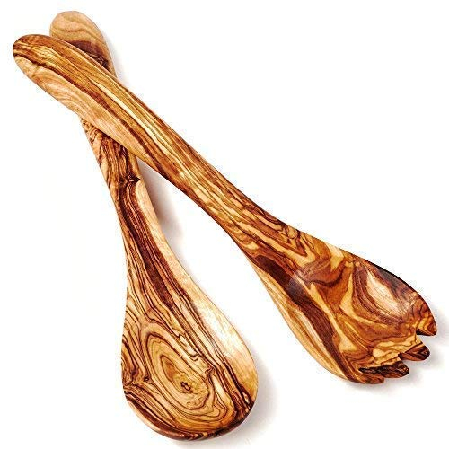 das Olivenholzbrett ® Salatbesteck Olivenholz/Servierbesteck aus Holz/Salatbesteck Set mit kurzen Zacken / 30cm