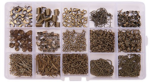 PH PandaHall Kit per Gioielli con anelli aperti pieghevoli Crimp Ends Perle Consigli nodo coperture nastro Ends Twist estensioni catena chiusura aragosta catene in ottone ganci orecchini argento