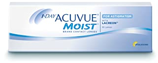 ACUVUE MOIST 1-DAY for Astigmatism Tageslinsen – Tageskontaktlinsen mit -1.75 dpt, Cyl -0.75, Ach 60 & BC 8.5 – UV Schutz, feuchtigkeitsspendend & angenehmes Tragegefühl – 30 Linsen