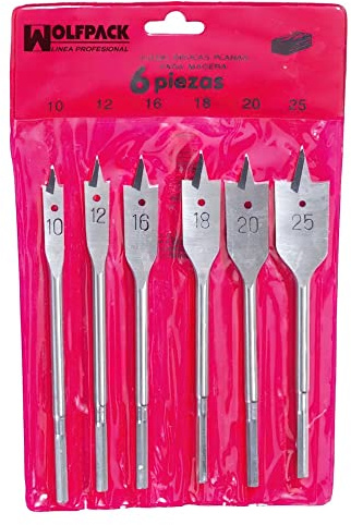 WOLFPACK LINEA PROFESIONAL - Juego Brocas Planas Madera 3 Puntas 6 Piezas