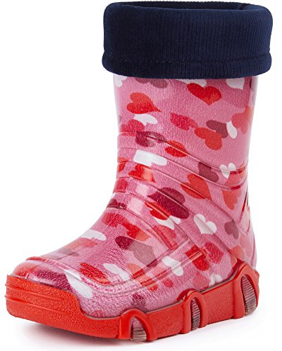 Ladeheid Bottes de Pluie Chaussure Enfant Fille Garçon Swk 03 (Rose Coeur, 31/32 EU)