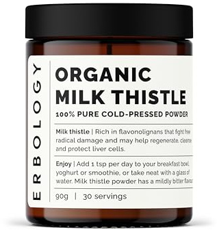 Erbology Organic Milk Thistle Powder 90g - 30 Servings - 180mg Silymarin per Serving - Body Cleansing - Cold-Pressed from 100% Milk Thistle Seeds - Sustainably Sourced in Europe - Vegan - GMO-Free