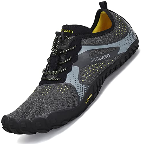 SAGUARO Barfußschuhe Herren Barfussschuhe Damen Barfuss Schuhe Outdoor Zehenschuhe Leicht Fitnessschuhe Traillaufschuhe mit Breite Zehenbox, Fast Ⅰ - Barfußschuhe Rauchiges Schwarz, Gr.41 EU