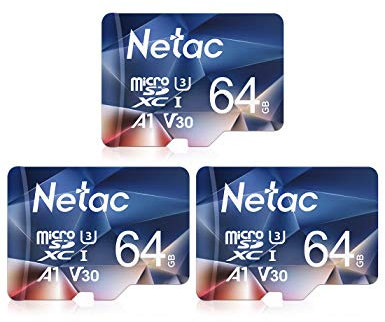 Netac 3 Paquetes de 64G Micro SDXC Tarjetas de Memoria A1, U3, C10, V30, 4K, 667X, UHS-I Velocidad hasta 100/30 MB/s Micro SD Card para Teléfono, Videocámara, Switch, Tableta