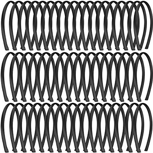 Duufin 50 Stück Haarreifen Satin 1cm Haarreifen Schwarz Stirnbänder für Mädchen und Damen