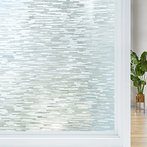 Haton Window Privacy Film, Frosted Stripe Non-Adhesive, 17.5 x 118.1