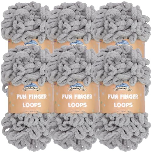JubileeGarn med roliga fingerslingor – polyester jumbo viktögla – 100 g/skein – ljusgrå – 6 nystan