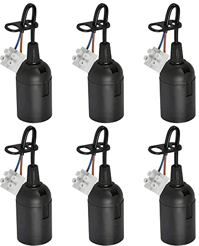 6 Stück E27 Ersatzfassung 4A 250V Lampenfassung mit Kabel (max.60W) Schwarze Renovierfassung Baustellenfassung