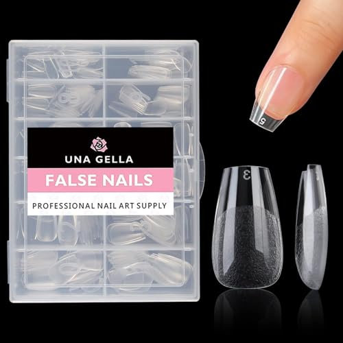 UNA GELLA Capsule Americaine Ongle Coffin Court, 504 Pièces 12 Tailles Capsules Ongles Full Cover Faux pour DIY et Salon à Domicile, Nail Art Facile à Poser
