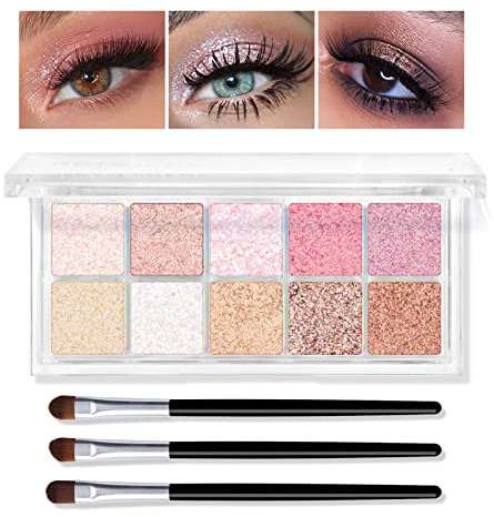 KYDA 10 Colors All Glitter Eyeshadow Palette, Sparkling Sequin Eyeshadow, Shiny Pearl Powder Eye Shadow, Multicolor Glitters Eyes Makeup, Pink Glitters Eyeshadsow Palette, Glitter Eyes Color
