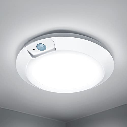 RAWNICE Motion Sensor Ceiling Light,Battery Operated Sensor Light Indoor,5.9'' Wireless LED Lights for Shed Loft Porch Toilet Garage Stair Hallway Cupboard Cool Light 210LM, Cool White