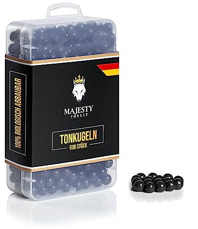 MAJESTY FOREST® Lot de 500/1200 munitions pour lance-pierre - Dans une boîte de rangement - Billes d'argile biodégradables de 9 mm - Pour lance-pierre - Pour la jumelle - Noir