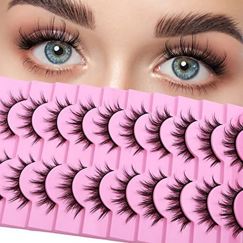 cobee Faux Cils, 10 Paires de Cils Manga Wispy Faux Cils de Vison Aspect Naturel Wispy Anime Lashes Fluffy Spiky Fake Lashes Maquillage Eye Lashes Pack