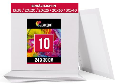 Zenacolor Set di 10 Tele per Dipingere - 100% Cotone Senza Acidi - Tela per Dipingere 24x30 cm - Tutti i Tipi di Pittura su Tela