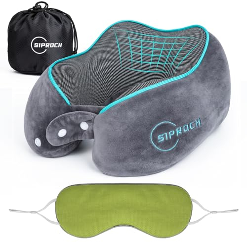 Siproch Nackenkissen Reise aus Memory Foam, Atmungsaktiv Nackenhörnchen Flugzeug Ergonomisch Gestaltetes Reisekissen Auto, Flugzeug Einstellbar Kissener Erwachsene - Travel Pillow