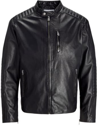Jack&Jones JJELIAM Lamb Leather Jacket Noos Chaqueta Corta, Negra, M, Negro, M