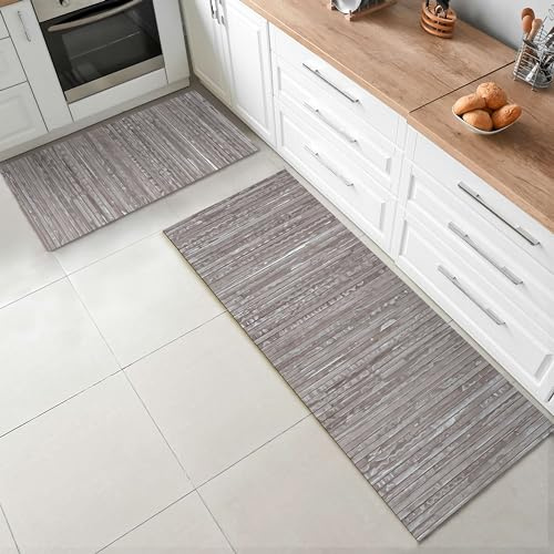 CosìCasa Set 2 Pezzi Tappeto Bamboo Cucina Eco-Sostenibile | Tappeto Cucina Antiscivolo Lavabile Ideale Come Passatoia Cucina o Tappeto Ingresso Interno: 50X75 + 50X140, Tortora