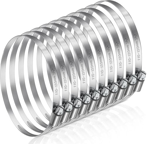 JatilEr Fascette stringitubo 110 – 130 mm, 8 pezzi, fascette stringitubo regolabili in acciaio inox 304, set di fascette stringitubo per auto, industria, collegamento e fissaggio di tubazioni