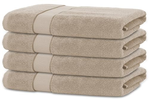 BANANALU 4 Handtücher Set 50x100cm 100% Baumwolle Gästehandtücher Handtuch Taupe