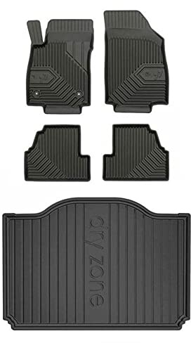 MOTOS Satz Gummifußmatten und Kofferraummatten passend für Opel Mokka A 2012-2019 Crossover, ohne höhenverstellbaren Kofferraumboden Verbessern Sie Ihren Reisekomfort mit Antirutschmatte Auto 3D- Allw