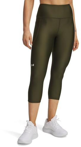Under Armour Donna Tech Hi Capri, Leggins Sportivi al Polpaccio Super Leggeri, Pantaloni Palestra Elasticizzati con Fascia in Vita Antiscivolo e Tasca Laterale,Expedition Green/White,XS