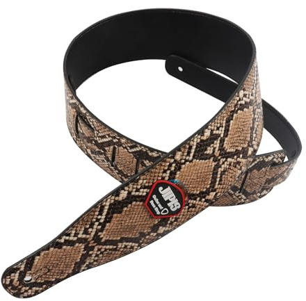 JIPIS Sangle de guitare en cuir synthétique avec 3 médiators en cuir synthétique pour guitare électrique/acoustique - Longueur réglable, Jipis - Jaune serpent, réglable