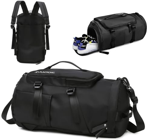 Flintronic 33L Bolsa Deporte Gimnasio Plegable, Bolsa de Viaje Impermeable, Bolsa Deporte Fitness Ligera, con Zapato Separada Seco y Humedo, Hombre y Mujer, para Deportivo Viaje Gimnasio(Negro)