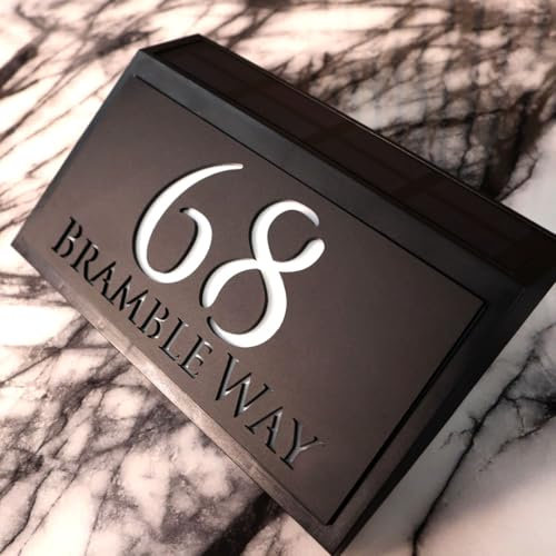 K Smart Sign | LaLuce LED F2728 | House Plaques With Back Lit Illuminated Numbers House Signs Door Number For Wall With Light Name Plaques For Outside (A4 - BLACK CLASSIC)