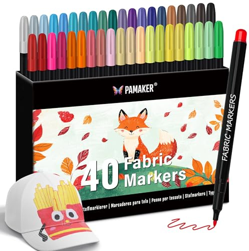 Pamaker 40 Textilstifte – Waschmaschinenfest und Permanent für T-Shirts, Stofftaschen, Schuhe und mehr – Ungiftig, ideal für Kinder und Erwachsene