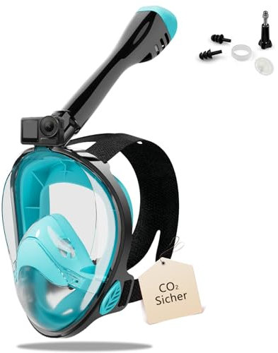 Schnorchelmaske Erwachsene Vollgesichtsmaske – CO₂ sicher Wasserdicht & Beschlagfrei Tauchmaske mit Kamera Halterung – Tauchermaske mit Tragetasche & Ohrstöpsel (grün, L-XL)
