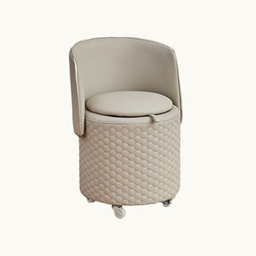 Taburete de tocador con respaldo plegable con almacenamiento, otomana redonda con ruedas, pequeño sillón giratorio para sala de estar y dormitorio, solución de asiento elegante y funcional