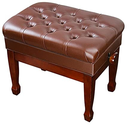 Pianopall i konstläder, höjdjusterbar träbänk, mjuk med vattentät kudde och innerbänk med fällbart lock, extra musikförvaring, svart, brun - en storlek,Bruin-One Size