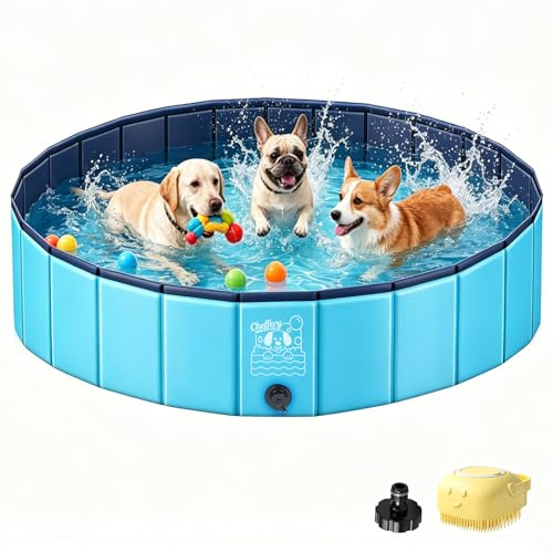 JONRRYIN Piscina per Cani, 120x30 cm Piscina Portatile per Cani Grandi, Piscina Cane Stabile e Antiscivolo con Toppe e Valvola di Scarico per Bambini Cani (120 * 30cm)