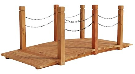 Puente Relaxdays para jardín, Postes con Cadenas, Madera de Abeto, para Estanque, 55×150×67 cm