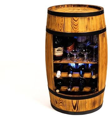 CREATIVE COOPER Casier à vin - Mini bar - Armoire à alcool avec LED - Tonneau à vin - Bar à vin - Armoire de bar - 80 cm de haut - Décoration rétro - Bar à whisky - Meuble en fût (brûlé par le soleil)