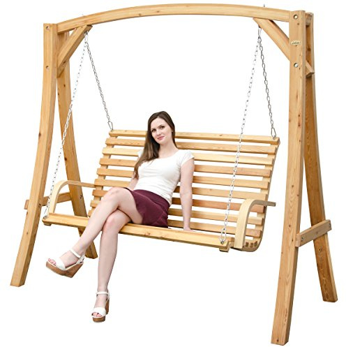 Hollywoodschaukel aus Holz Lärche Gartenschaukel Set Holzgestell mit 3-sitzer Holzbank Für Innen und Außen