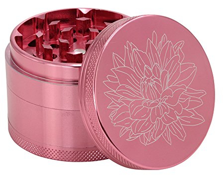 DCOU Premium Aluminium Grinder Crusher mit Blumen auf dem Deckel Magnetisch Ø55mm Metall Spices Grinder 4 Teilig